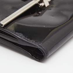 Salvatore Ferragamo Black Patent Leather Gancini Tri Fold Wallet