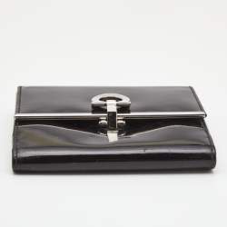 Salvatore Ferragamo Black Patent Leather Gancini Tri Fold Wallet