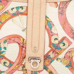 Pre Owned Salvatore Ferragamo Multicolor Printed Fabric and Leather Gancio Flap Hobo