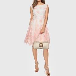 Pre Owned Salvatore Ferragamo Beige/Off White Woven Leather Gancini Chain Clutch