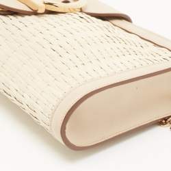 Pre Owned Salvatore Ferragamo Beige/Off White Woven Leather Gancini Chain Clutch