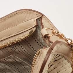 Pre Owned Salvatore Ferragamo Beige/Off White Woven Leather Gancini Chain Clutch