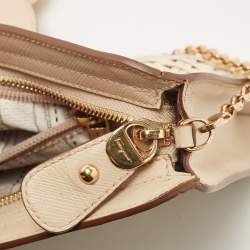 Pre Owned Salvatore Ferragamo Beige/Off White Woven Leather Gancini Chain Clutch