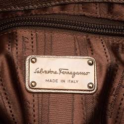 Salvatore Ferragamo Bronze Leather Pleated Bow Hobo