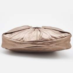 Salvatore Ferragamo Bronze Leather Pleated Bow Hobo