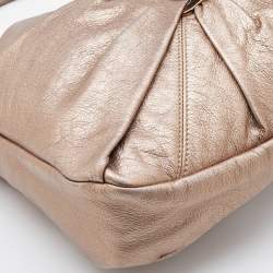 Salvatore Ferragamo Bronze Leather Pleated Bow Hobo