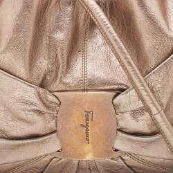 Salvatore Ferragamo Bronze Leather Pleated Bow Hobo