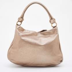 Salvatore Ferragamo Bronze Leather Pleated Bow Hobo
