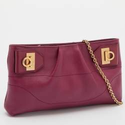 Pre Owned Salvatore Ferragamo Pink Leather Chain Clutch