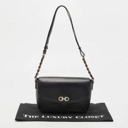 Salvatore Ferragamo Black Leather Gancini Flap Shoulder Bag