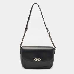 Salvatore Ferragamo Black Leather Gancini Flap Shoulder Bag