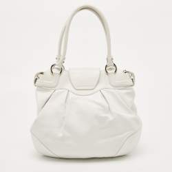 Pre Owned Salvatore Ferragamo White Leather Marisa Shoulder Bag