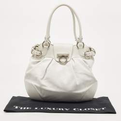 Pre Owned Salvatore Ferragamo White Leather Marisa Shoulder Bag