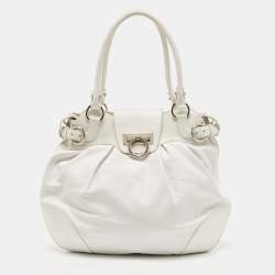 Pre Owned Salvatore Ferragamo White Leather Marisa Shoulder Bag