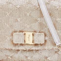 مملوكة مسبقًا Salvatore Ferragamo Gold Sequin and Leather Vara Bow Shoulder Bag