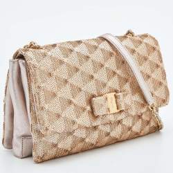 مملوكة مسبقًا Salvatore Ferragamo Gold Sequin and Leather Vara Bow Shoulder Bag