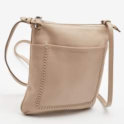 Pre Owned Salvatore Ferragamo Beige Leather Crossbody Bag