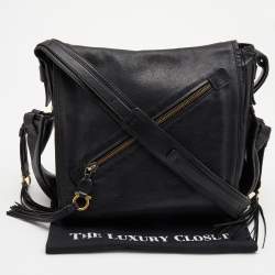 Pre Owned Salvatore Ferragamo Black Leather Messenger Bag