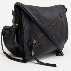 Pre Owned Salvatore Ferragamo Black Leather Messenger Bag