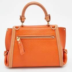 Pre Owned Salvatore Ferragamo Two Tone Orange Leather Small Sofia Top Handle Bag