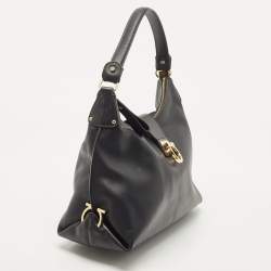 Pre Owned Salvatore Ferragamo Black Leather Fanisa Hobo