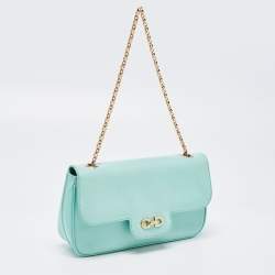 Pre Owned Salvatore Ferragamo Mint Green Leather Gancini Chain Bag
