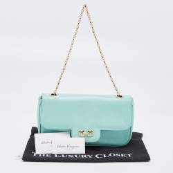Pre Owned Salvatore Ferragamo Mint Green Leather Gancini Chain Bag