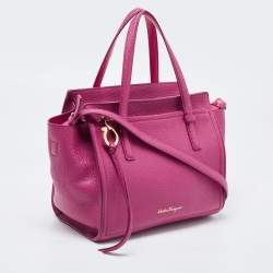 Pre Owned Salvatore Ferragamo Magenta Leather Small Amy Tote