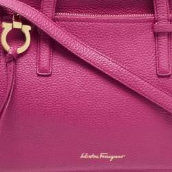 Pre Owned Salvatore Ferragamo Magenta Leather Small Amy Tote