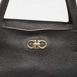 Pre Owned Salvatore Ferragamo Black Leather Gancini Zip Tote