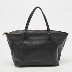 Pre Owned Salvatore Ferragamo Black Leather Gancini Zip Tote