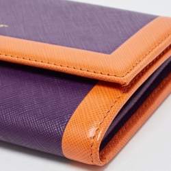Pre Owned Salvatore Ferragamo Purple/Orange Saffiano Leather Flap Continental Wallet