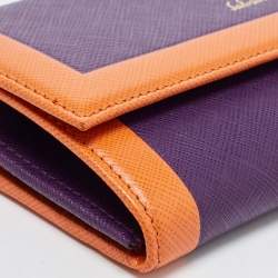 Pre Owned Salvatore Ferragamo Purple/Orange Saffiano Leather Flap Continental Wallet