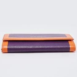Pre Owned Salvatore Ferragamo Purple/Orange Saffiano Leather Flap Continental Wallet