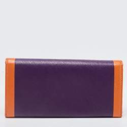 Pre Owned Salvatore Ferragamo Purple/Orange Saffiano Leather Flap Continental Wallet
