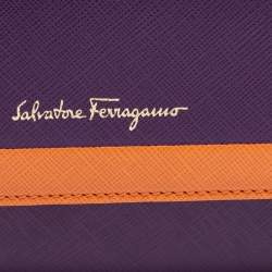Pre Owned Salvatore Ferragamo Purple/Orange Saffiano Leather Flap Continental Wallet