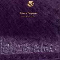 Pre Owned Salvatore Ferragamo Purple/Orange Saffiano Leather Flap Continental Wallet