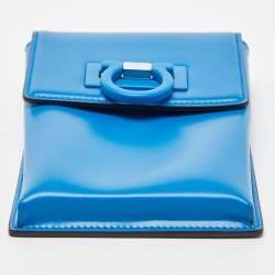 Pre Owned Salvatore Ferragamo Blue Leather Trifolio Phone Holder Crossbody Bag