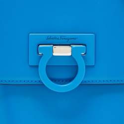 Pre Owned Salvatore Ferragamo Blue Leather Trifolio Phone Holder Crossbody Bag