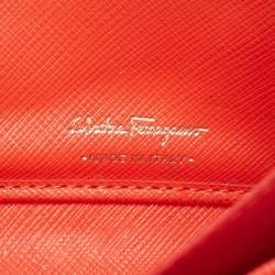 Pre Owned Salvatore Ferragamo Orange Leather Double Gancio Zip Around Wallet