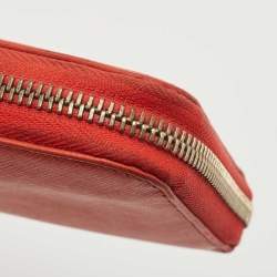Pre Owned Salvatore Ferragamo Orange Leather Double Gancio Zip Around Wallet