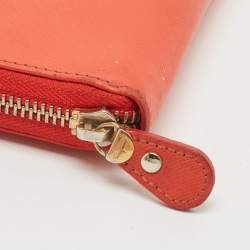 Pre Owned Salvatore Ferragamo Orange Leather Double Gancio Zip Around Wallet
