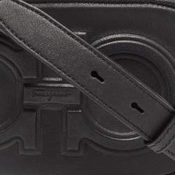 Pre Owned Salvatore Ferragamo Black Leather Double Gancio Crossbody Bag
