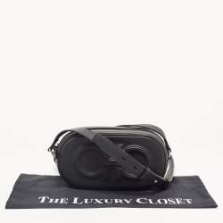 Pre Owned Salvatore Ferragamo Black Leather Double Gancio Crossbody Bag