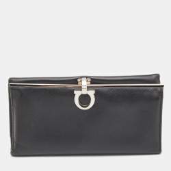 Salvatore Ferragamo Black Leather Gancini Bit Continental Wallet