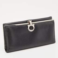 Salvatore Ferragamo Black Leather Gancini Bit Continental Wallet