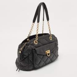 Pre Owned Salvatore Ferragamo Black Quilted Leather Bowler Bag
