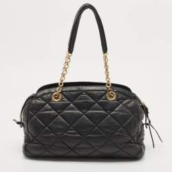 Pre Owned Salvatore Ferragamo Black Quilted Leather Bowler Bag