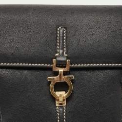 Pre Owned Salvatore Ferragamo Black Leather Gancini Flap Shoulder Bag