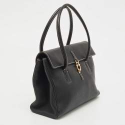 Pre Owned Salvatore Ferragamo Black Leather Gancini Flap Shoulder Bag